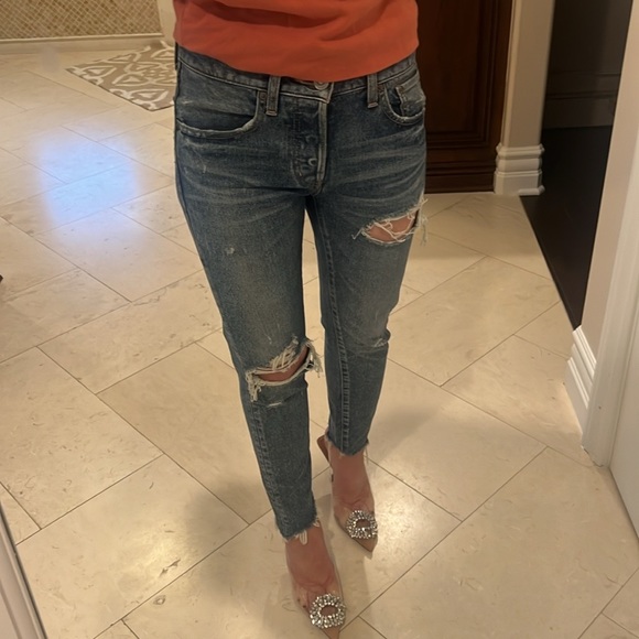 Moussy Vintage Distressed Cropped Frayed Ankle Skinny Jeans 25 - Picture 4 of 10